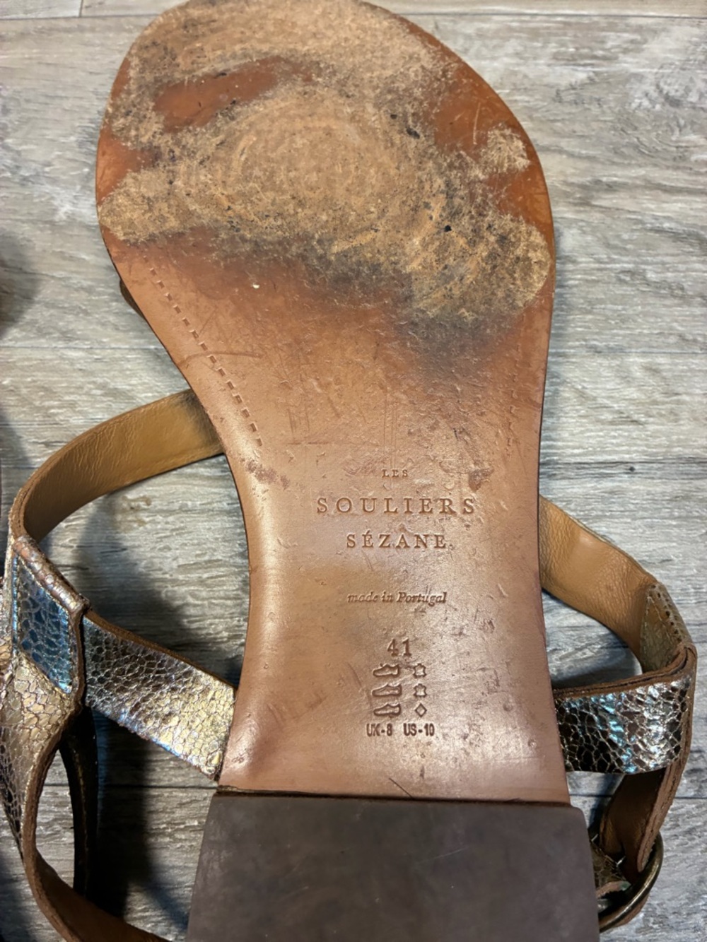 Sezane Ella Gold Strappy Leather Sandals - Picture 13 of 14